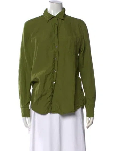 Pre-owned Weekend Max Mara Linen Long Sleeve Button-up Top In Green