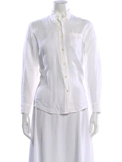 Pre-owned Weekend Max Mara Linen Long Sleeve Button-up Top In White