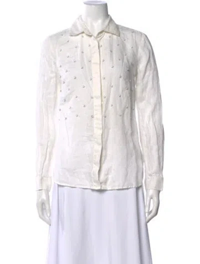 Pre-owned Weekend Max Mara Linen Long Sleeve Button-up Top In White