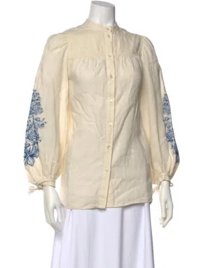 Pre-owned Weekend Max Mara Linen Mock Neck Button-up Top In Neutral