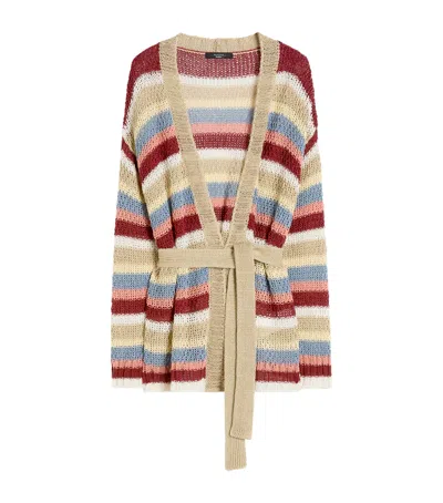 Weekend Max Mara Linen Open-knit Stripe Cardigan In Red