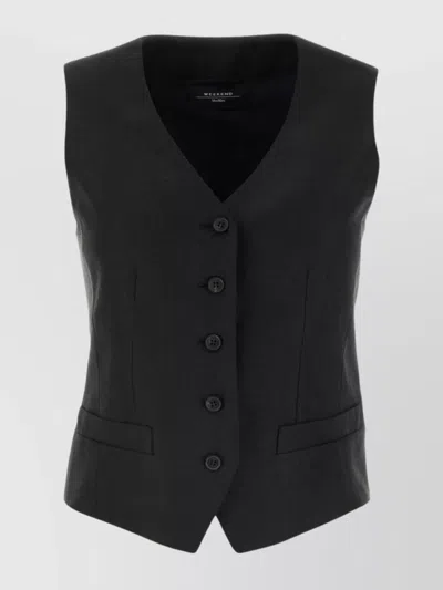 Weekend Max Mara Pacche Linen Canvas Waistcoat In Black