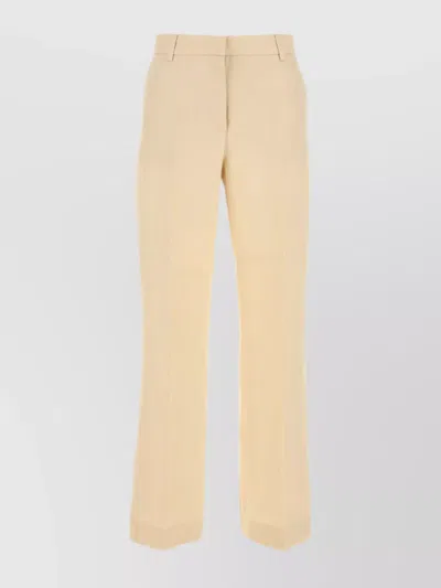 Weekend Max Mara Linen Pant With Belt Loops And Front Crease In Beige