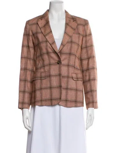 Pre-owned Weekend Max Mara Linen Plaid Print Blazer In Brown