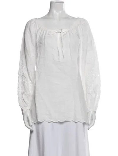 Pre-owned Weekend Max Mara Linen Scoop Neck Blouse In White