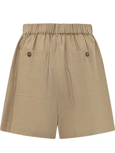 Weekend Max Mara Linen Shorts With Front Closure And Pockets In Nude