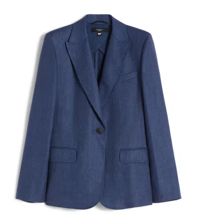 Weekend Max Mara Linen Single-breasted Blazer In Blue