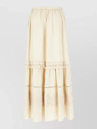 Weekend Max Mara Linen Skirt Tiered Design Lace Detail In Neutral