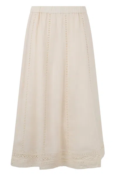 Weekend Max Mara Linen Skirt With Lace Details In Neutral