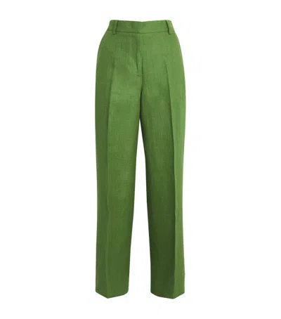 Weekend Max Mara Linen Straight Tailored Trousers In Green