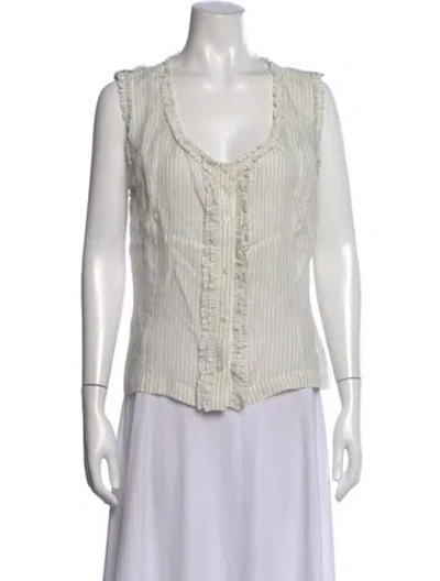 Pre-owned Weekend Max Mara Linen Striped Blouse In White
