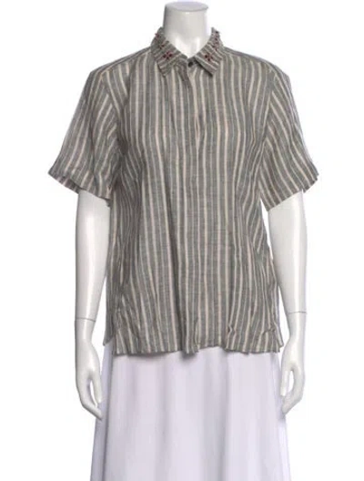 Pre-owned Weekend Max Mara Linen Striped Button-up Top In Multi