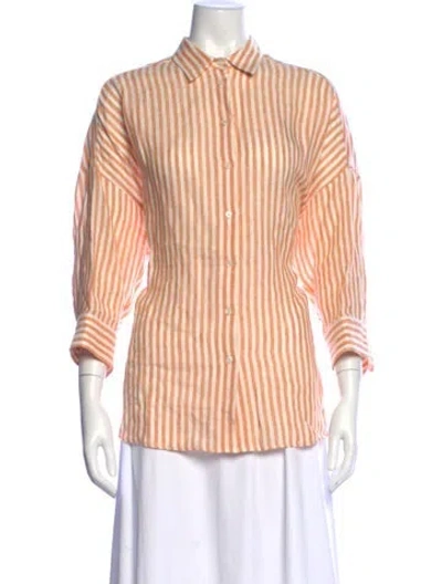 Pre-owned Weekend Max Mara Linen Striped Button-up Top In Orange