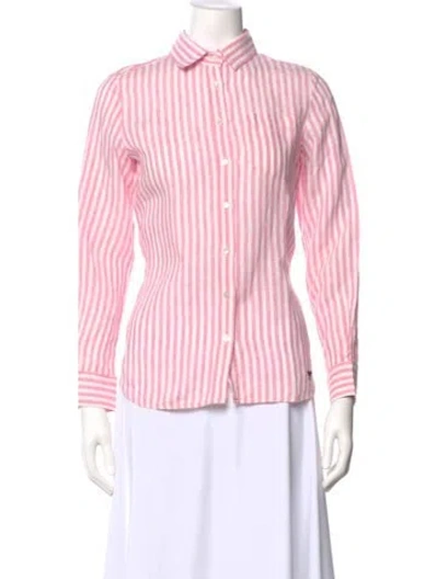 Pre-owned Weekend Max Mara Linen Striped Button-up Top In Pink