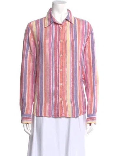 Pre-owned Weekend Max Mara Linen Striped Button-up Top In Pink