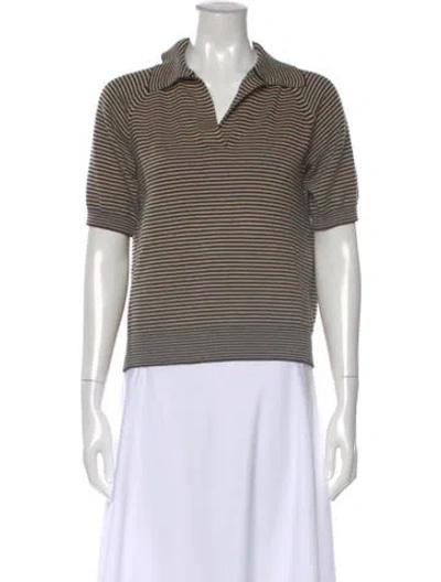 Pre-owned Weekend Max Mara Linen Striped Polo In Brown