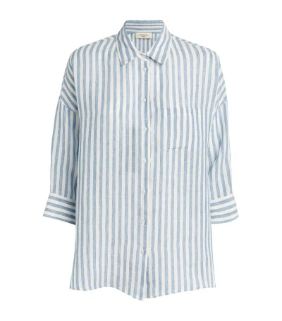 Weekend Max Mara Linen Striped Shirt In Blue