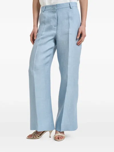 Weekend Max Mara Linen Tailored Trousers In Blue