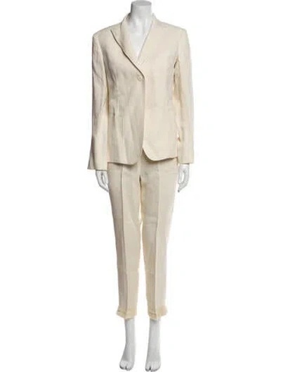 Pre-owned Weekend Max Mara Linen Tassel Accents Pantsuit In Neutral