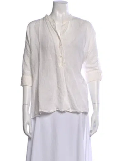 Pre-owned Weekend Max Mara Linen Three-quarter Sleeve Blouse In Neutral
