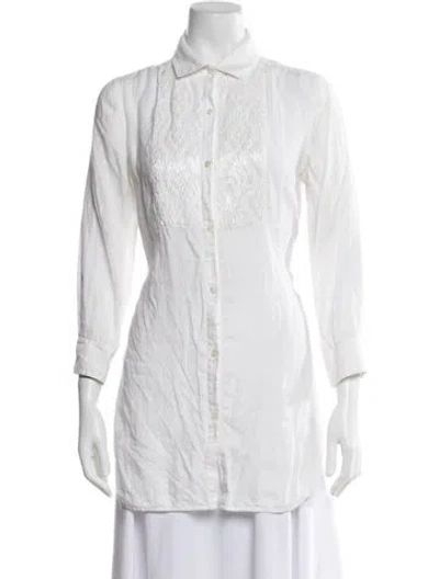 Pre-owned Weekend Max Mara Linen Three-quarter Sleeve Button-up Top In White
