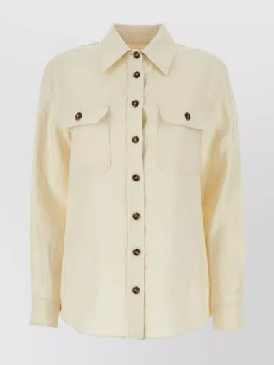 WEEKEND MAX MARA LINEN VALDA SHIRT WITH BUTTONED CUFFS AND CHEST POCKETS