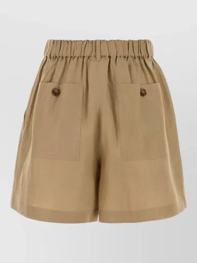 Weekend Max Mara Linen Veletta Shorts Button Detail Pockets In Neutral