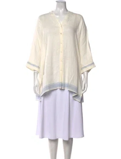 Pre-owned Weekend Max Mara Linen V-neck Blouse W/ Tags In White