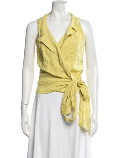 Pre-owned Weekend Max Mara Linen V-neck Blouse In Yellow