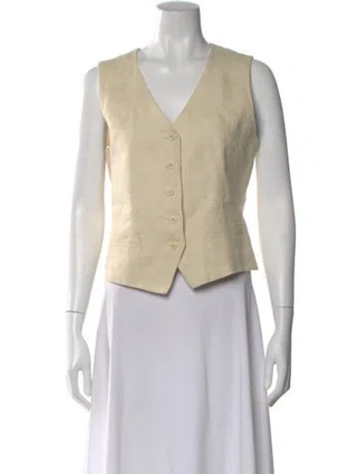 Pre-owned Weekend Max Mara Linen V-neck Top In Neutral