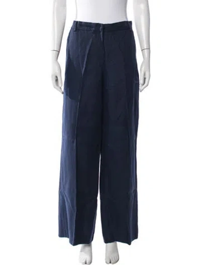 Pre-owned Weekend Max Mara Linen Wide Leg Pants In Blue