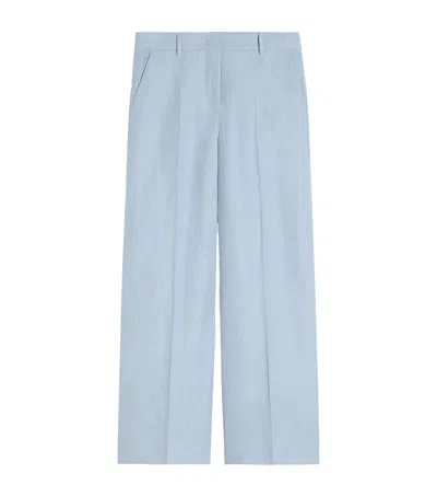 Weekend Max Mara Linen Wide-leg Trousers In Blue