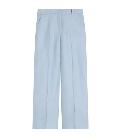 Weekend Max Mara Linen Wide-leg Trousers In Blue