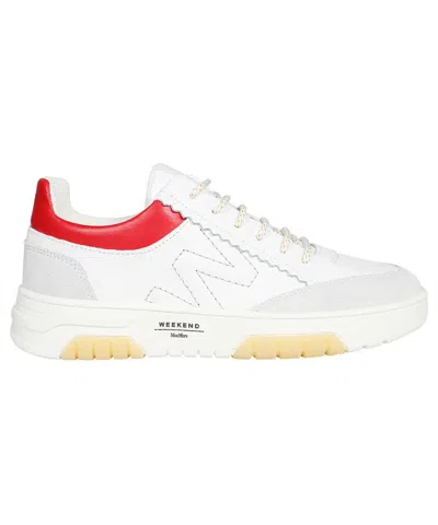 Weekend Max Mara Logo Detail Leather Sneakers In White