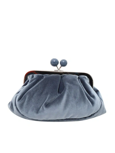 Weekend Max Mara Logo Detailed Chained Clutch Bag In Blue