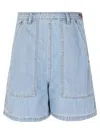 Weekend Max Mara Logo Patch Denim Shorts In Azzurro
