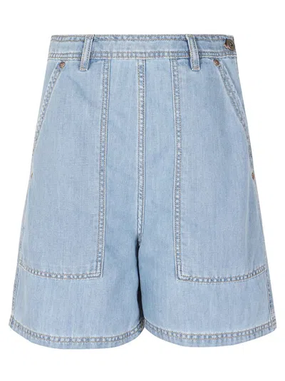 Weekend Max Mara Logo Patch Denim Shorts In Azzurro
