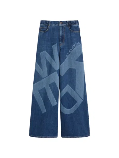 Weekend Max Mara Wide-leg Logo-print Jeans In Blue