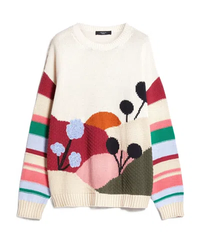 Weekend Max Mara Logo Round Neck Sweater In Multicolor