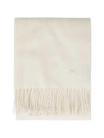 Weekend Max Mara Logo-embroidered Fringed-hem Scarf In Gray