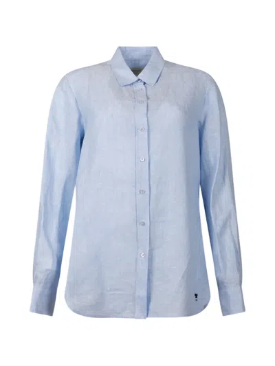 Weekend Max Mara Logo-embroidered Linen Shirt In Blue