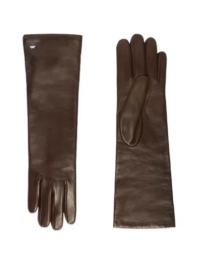 Weekend Max Mara Logo-plaque Leather Gloves In Brown
