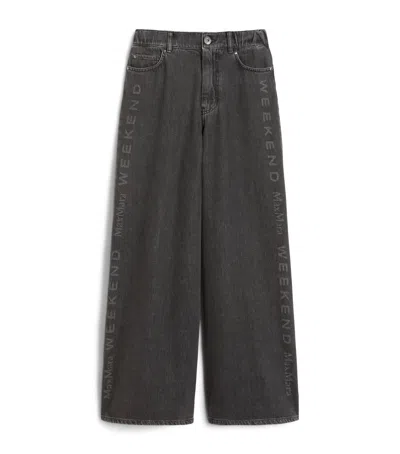 Weekend Max Mara Logo-printed Authentic Wide-leg Jeans In Black