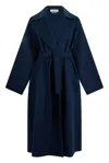 Weekend Max Mara Long Virgin Wool Belted Lapel Coat In Blue
