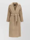 Weekend Max Mara Long Coat With Belted Waist And Pockets In Brown