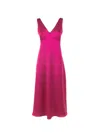 Weekend Max Mara Long Fuchsia Dress With V-neck In Satin In Fuxia