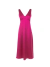 Weekend Max Mara Long Fuchsia Dress With V-neck In Satin In Fuxia