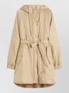 Weekend Max Mara Long Hooded Coat Quilted Belt And Pockets In Brown