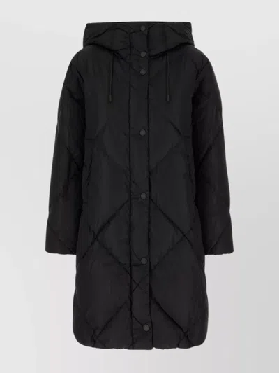 Weekend Max Mara Long Hooded Padded Quilted Coat In Black