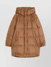 Weekend Max Mara Long Hooded Quilted Coat And Pockets In Brown